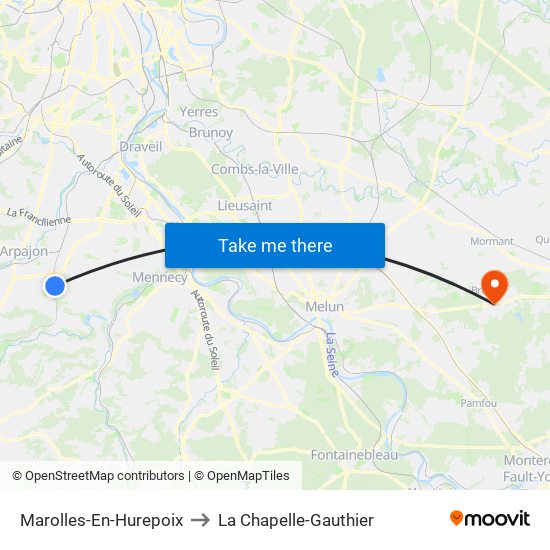 Marolles-En-Hurepoix to La Chapelle-Gauthier map