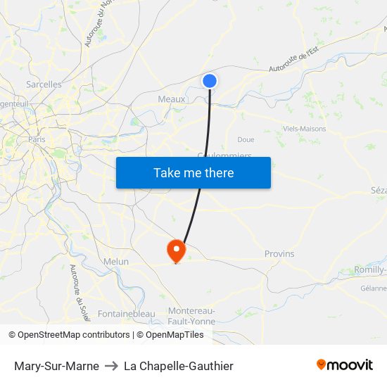Mary-Sur-Marne to La Chapelle-Gauthier map