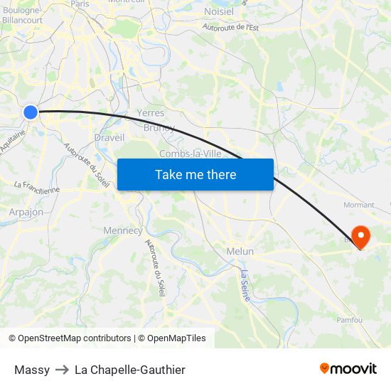 Massy to La Chapelle-Gauthier map