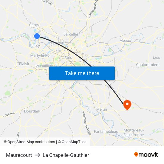Maurecourt to La Chapelle-Gauthier map