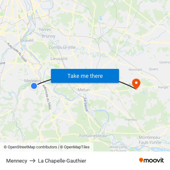 Mennecy to La Chapelle-Gauthier map