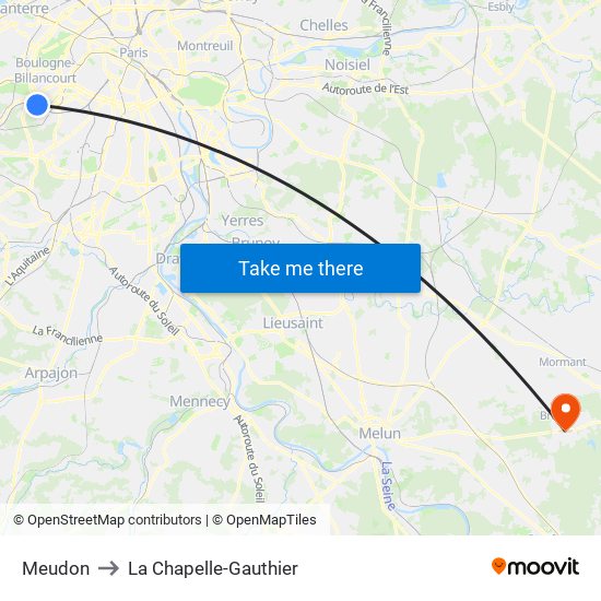 Meudon to La Chapelle-Gauthier map