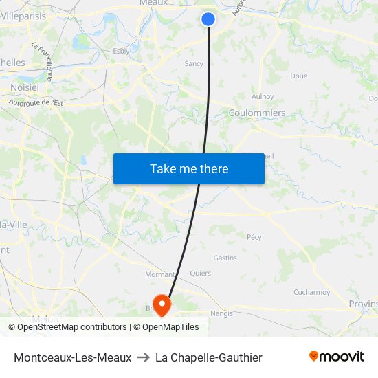 Montceaux-Les-Meaux to La Chapelle-Gauthier map