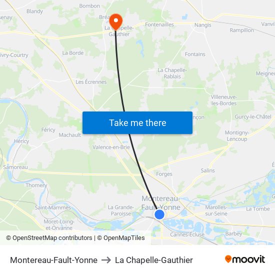 Montereau-Fault-Yonne to La Chapelle-Gauthier map