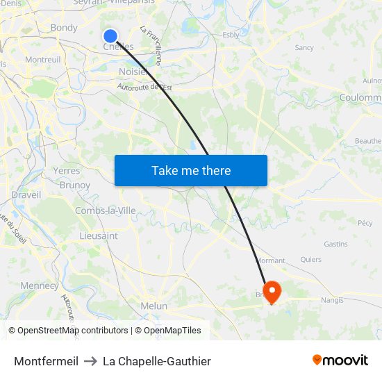 Montfermeil to La Chapelle-Gauthier map