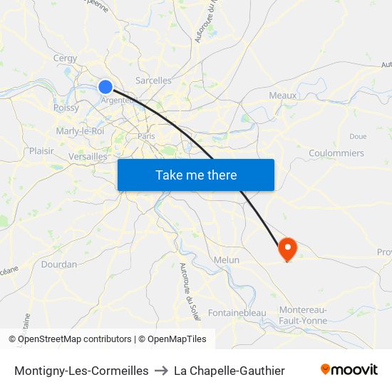 Montigny-Les-Cormeilles to La Chapelle-Gauthier map