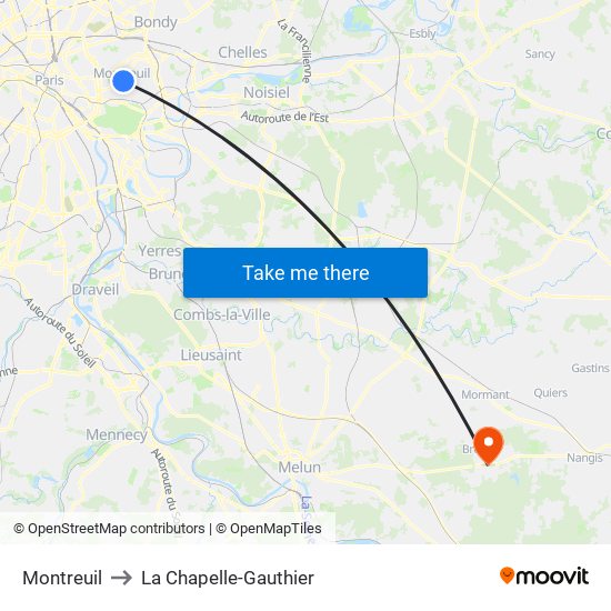 Montreuil to La Chapelle-Gauthier map