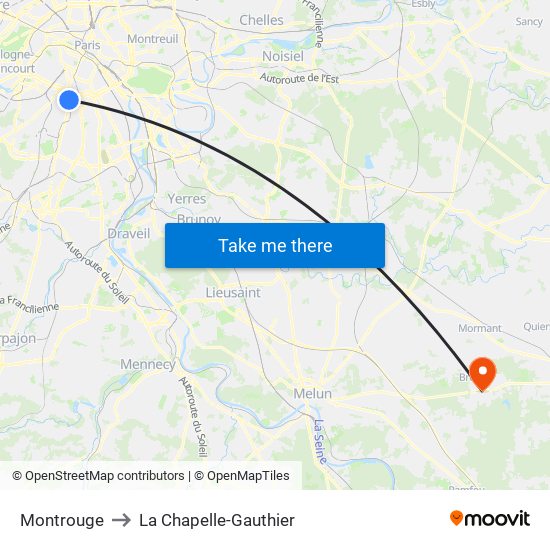 Montrouge to La Chapelle-Gauthier map