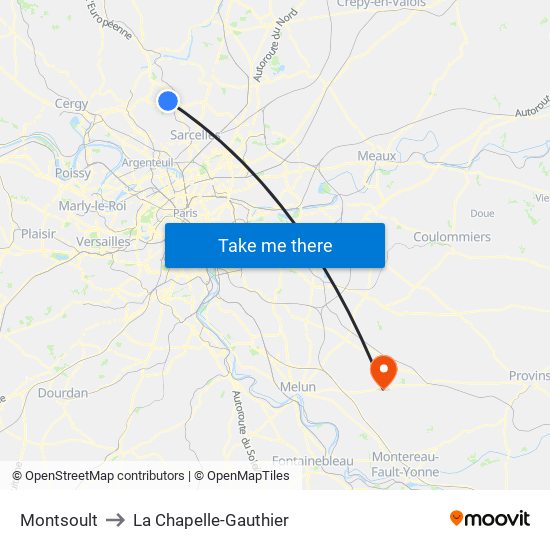 Montsoult to La Chapelle-Gauthier map