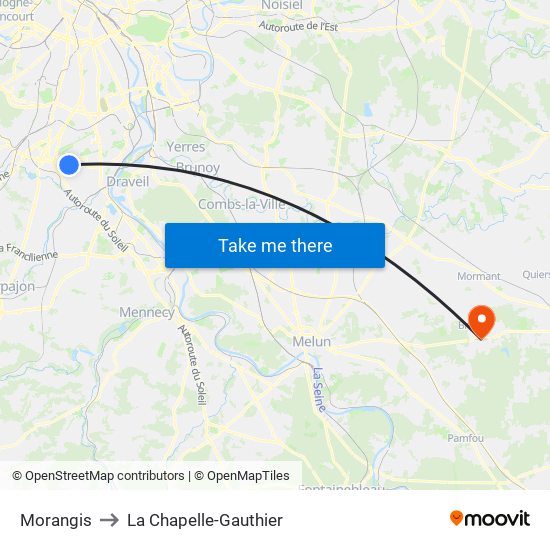 Morangis to La Chapelle-Gauthier map