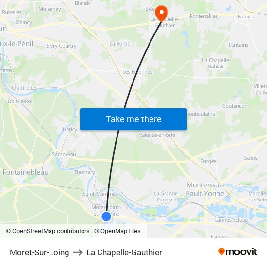 Moret-Sur-Loing to La Chapelle-Gauthier map
