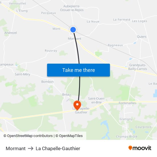 Mormant to La Chapelle-Gauthier map