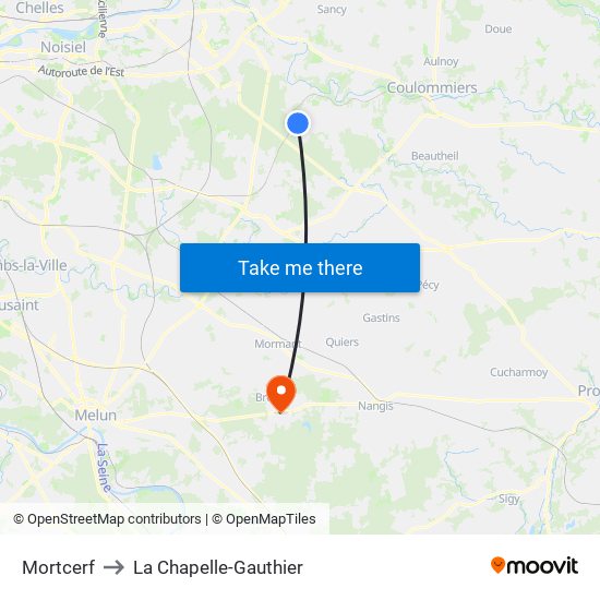 Mortcerf to La Chapelle-Gauthier map