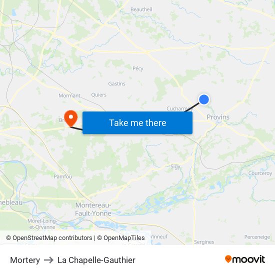 Mortery to La Chapelle-Gauthier map