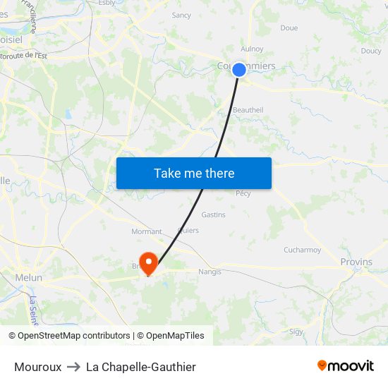 Mouroux to La Chapelle-Gauthier map