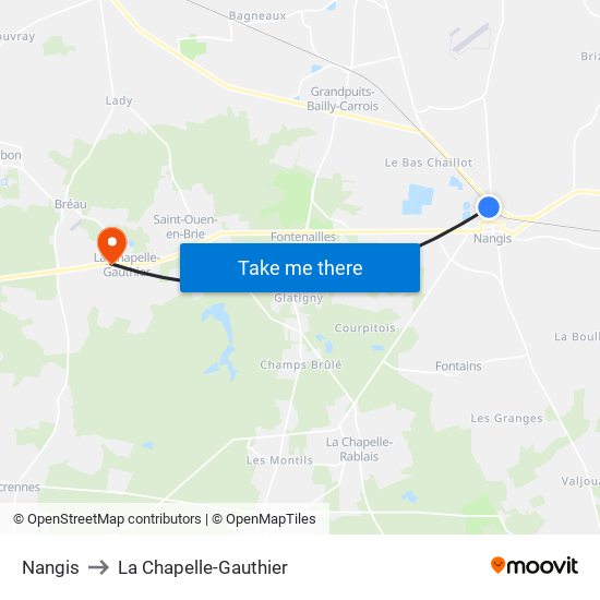 Nangis to La Chapelle-Gauthier map