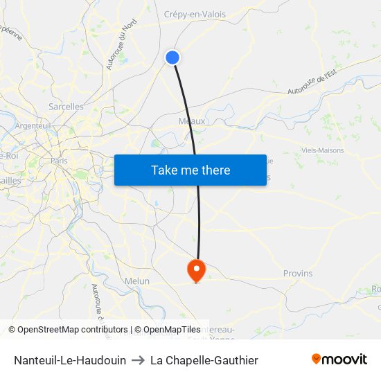 Nanteuil-Le-Haudouin to La Chapelle-Gauthier map