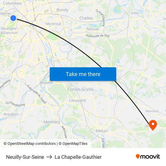 Neuilly-Sur-Seine to La Chapelle-Gauthier map