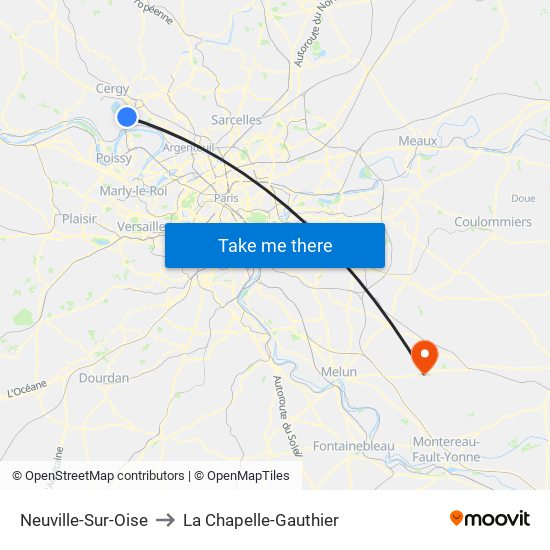 Neuville-Sur-Oise to La Chapelle-Gauthier map