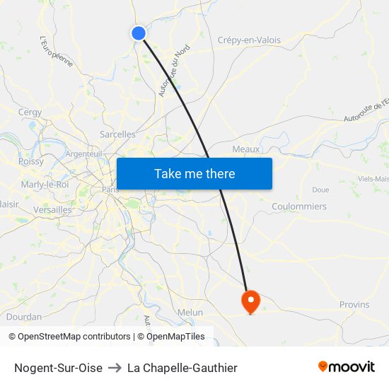 Nogent-Sur-Oise to La Chapelle-Gauthier map