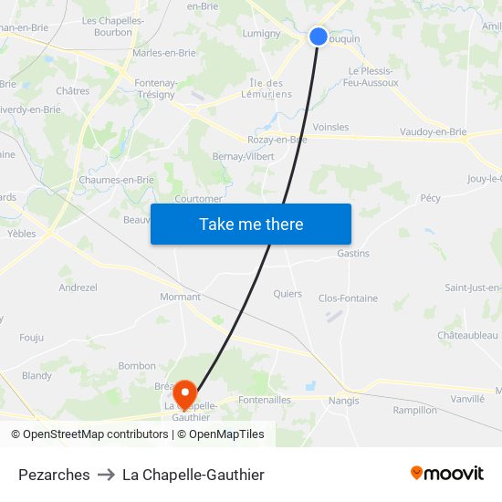Pezarches to La Chapelle-Gauthier map