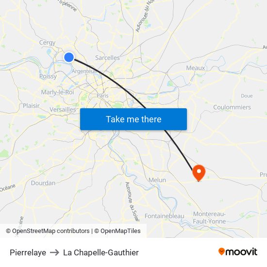 Pierrelaye to La Chapelle-Gauthier map