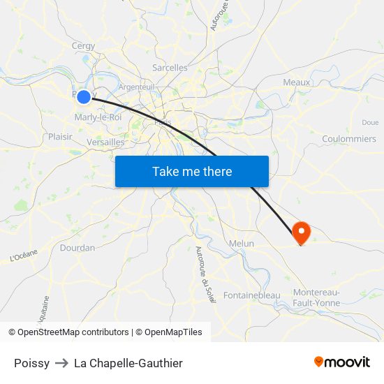 Poissy to La Chapelle-Gauthier map