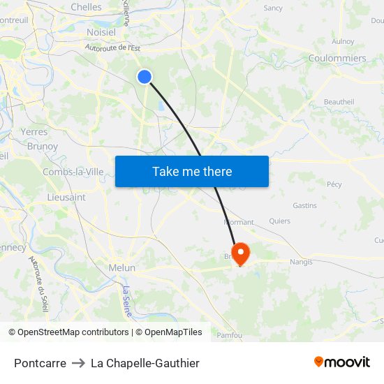 Pontcarre to La Chapelle-Gauthier map