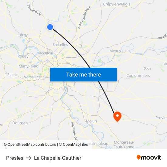 Presles to La Chapelle-Gauthier map