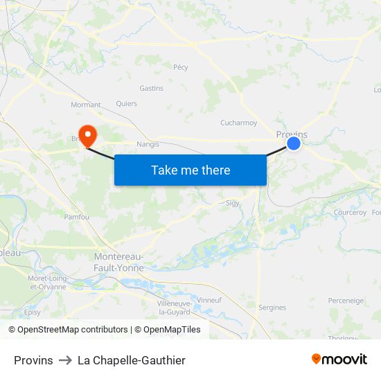 Provins to La Chapelle-Gauthier map