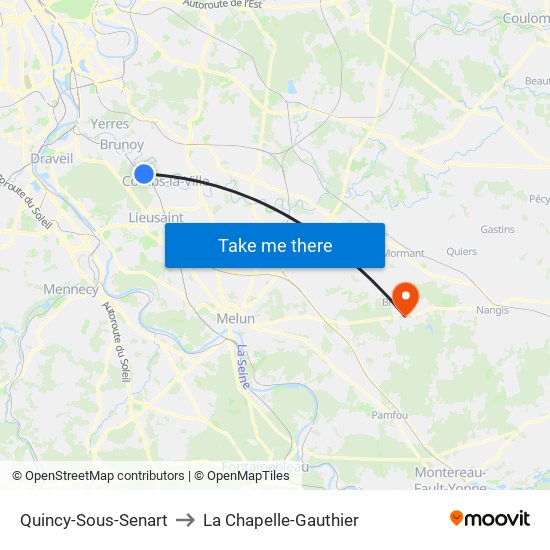 Quincy-Sous-Senart to La Chapelle-Gauthier map