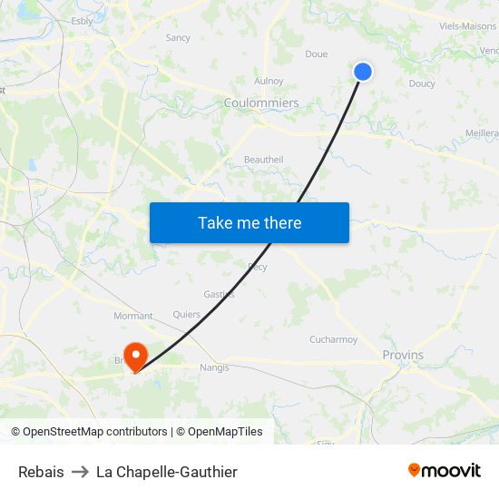 Rebais to La Chapelle-Gauthier map