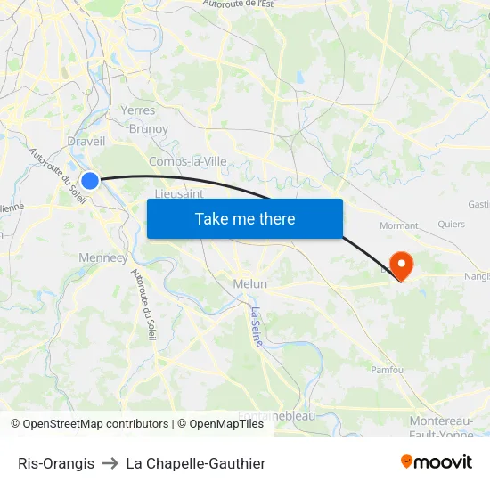 Ris-Orangis to La Chapelle-Gauthier map