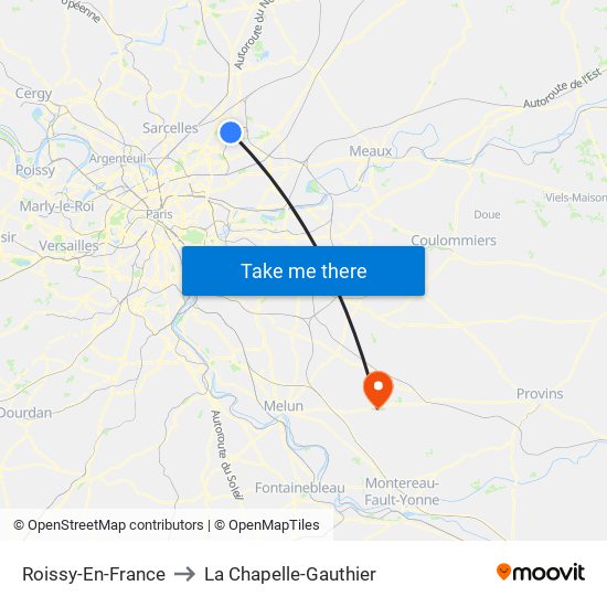 Roissy-En-France to La Chapelle-Gauthier map