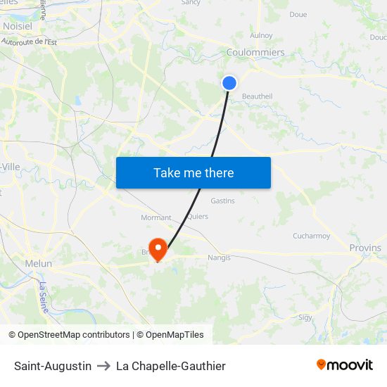 Saint-Augustin to La Chapelle-Gauthier map