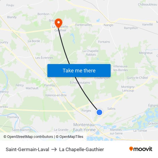 Saint-Germain-Laval to La Chapelle-Gauthier map