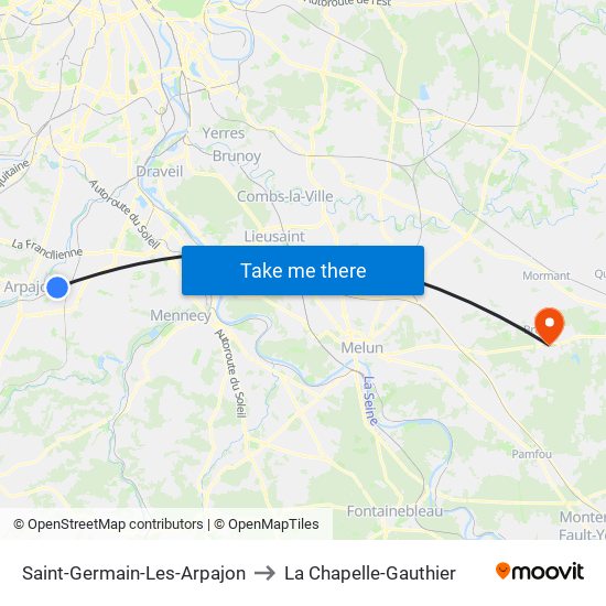 Saint-Germain-Les-Arpajon to La Chapelle-Gauthier map