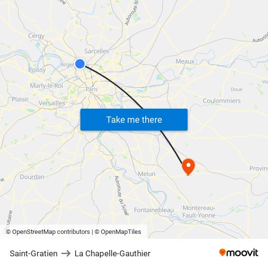 Saint-Gratien to La Chapelle-Gauthier map