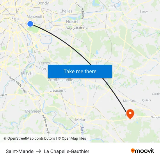 Saint-Mande to La Chapelle-Gauthier map