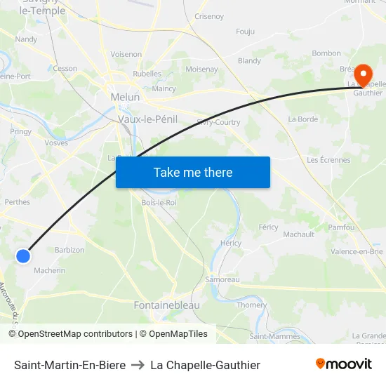 Saint-Martin-En-Biere to La Chapelle-Gauthier map