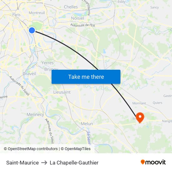 Saint-Maurice to La Chapelle-Gauthier map