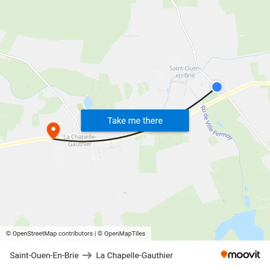 Saint-Ouen-En-Brie to La Chapelle-Gauthier map