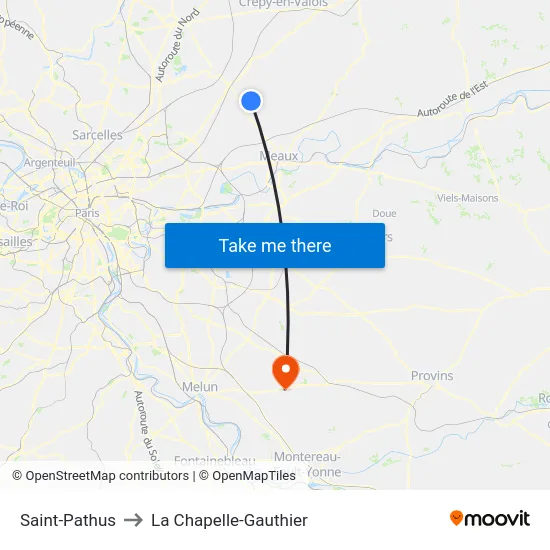 Saint-Pathus to La Chapelle-Gauthier map
