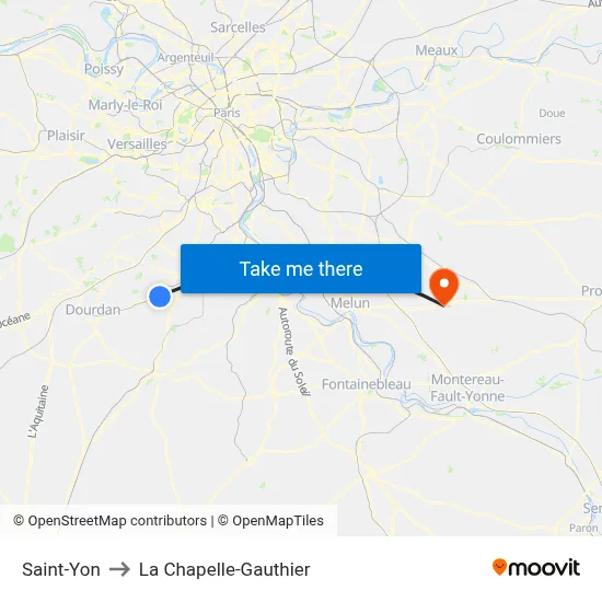 Saint-Yon to La Chapelle-Gauthier map
