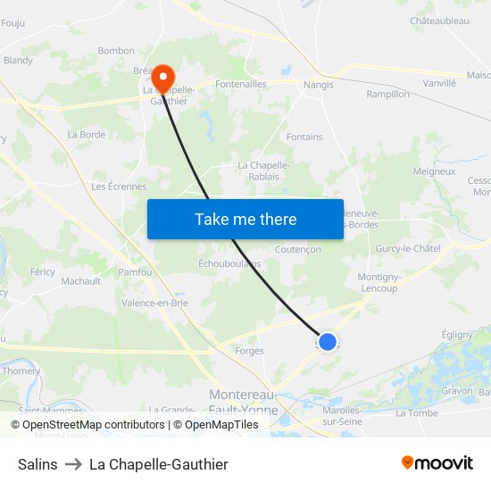 Salins to La Chapelle-Gauthier map