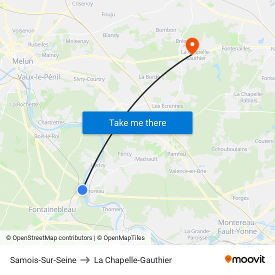 Samois-Sur-Seine to La Chapelle-Gauthier map