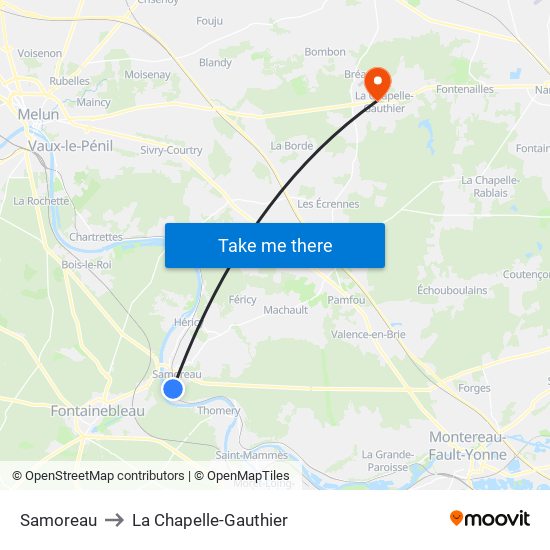 Samoreau to La Chapelle-Gauthier map