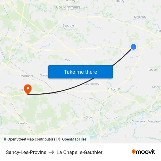 Sancy-Les-Provins to La Chapelle-Gauthier map