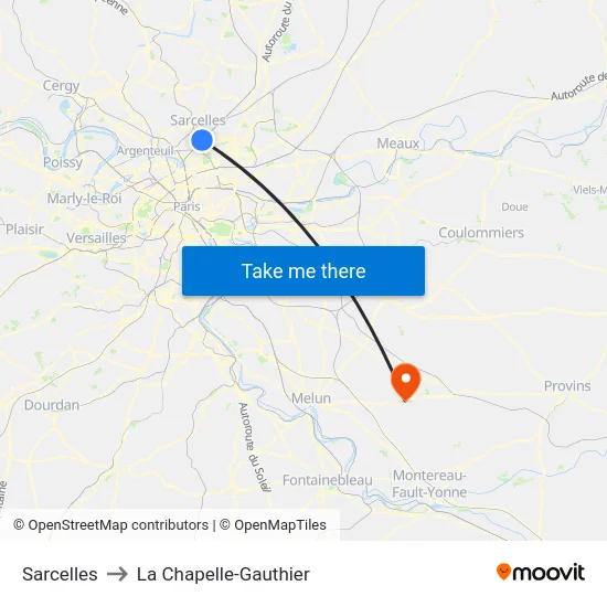 Sarcelles to La Chapelle-Gauthier map