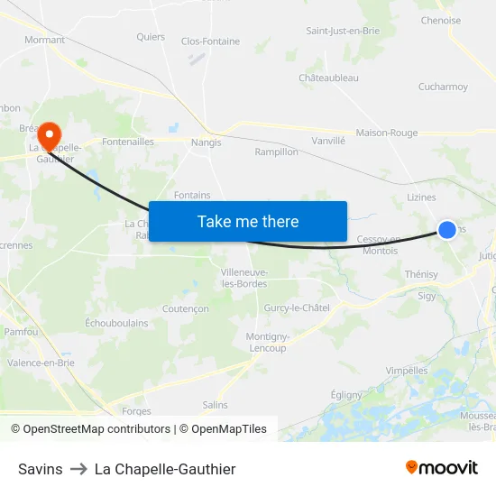 Savins to La Chapelle-Gauthier map
